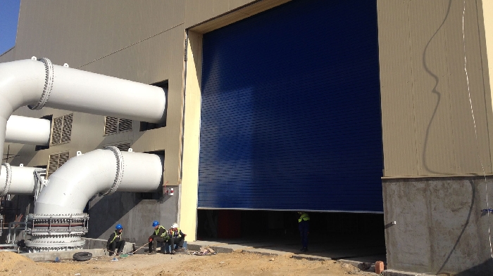Insulated roller shutters electrically operated, power plant in Egypt desert